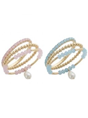 On 34th Pearl Drop Gold/Pink 3pc Bracelet Set